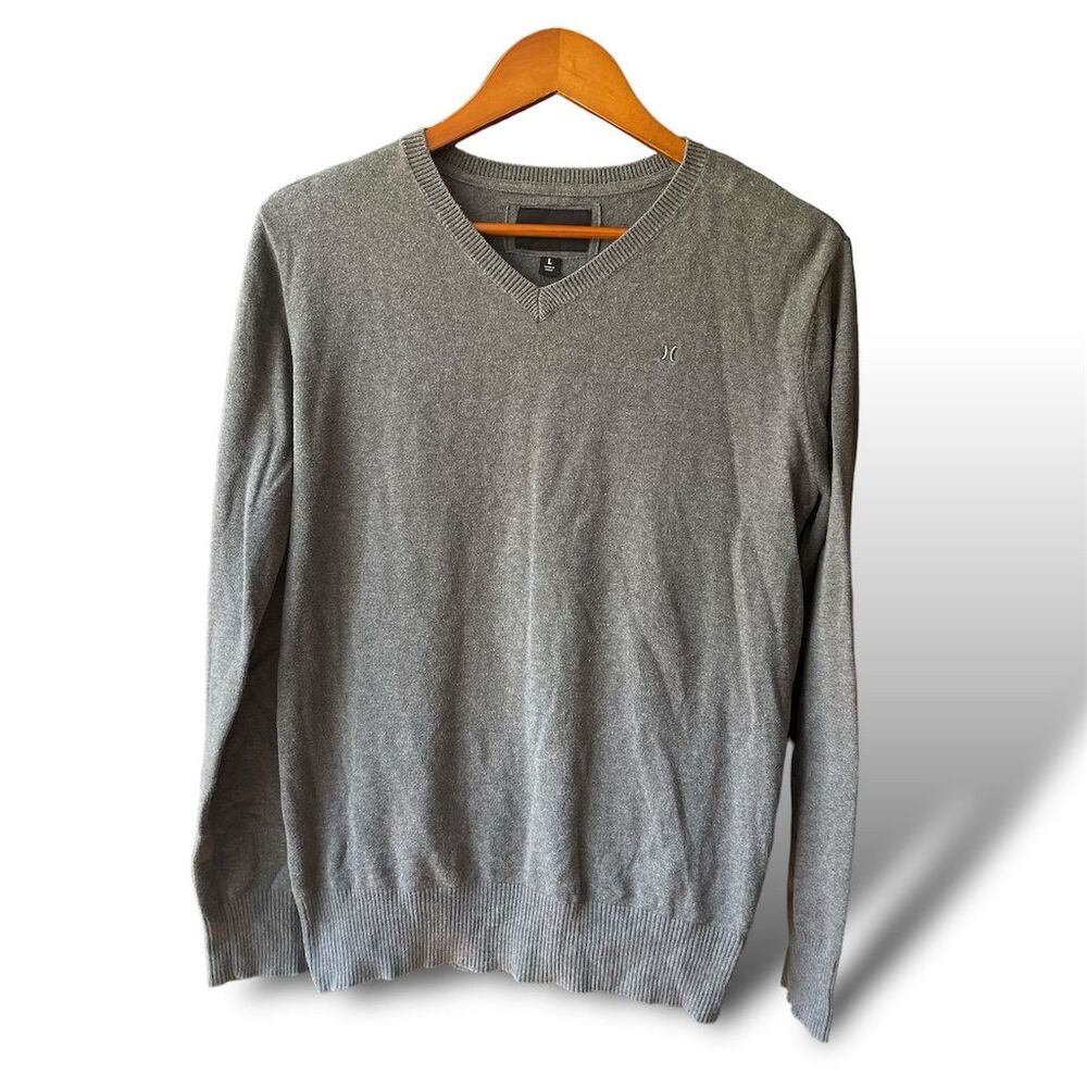 Hurley Men's V-Neck Pullover Sweater Gray Size L Long Sleeve Lightweight
